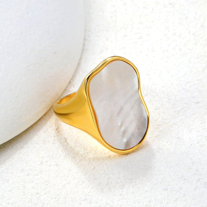 Wholesale Trendy Gold - Toned Stainless Steel Open Rings with Irregular Mother - of - Pearl Inlay for Bulk Orders asonjewelry