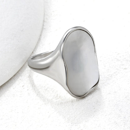 Wholesale Trendy Gold - Toned Stainless Steel Open Rings with Irregular Mother - of - Pearl Inlay for Bulk Orders asonjewelry