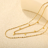3x5mm 7 smooth diamond-shaped accessories double chain 1.5 pearl chain 40cm + 0.3 starry sky 50x5cm + 6mm round tail tag necklace, gold