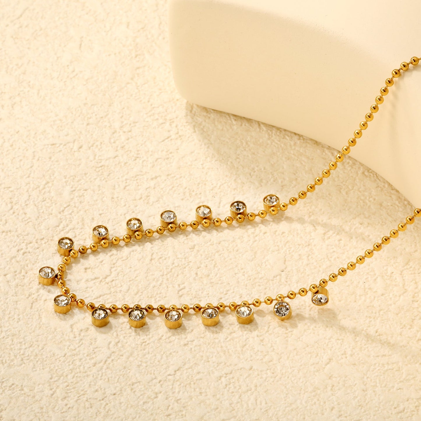 4mm 16 round bead chains with diamond accessories, 2.0 bead chain, 40+5cm + 6mm round tag necklace asonjewelry
