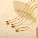 10*7mm white/pink/champagne zirconia 0.35 cross chain 40+5cm+6mm round pendant necklace gold