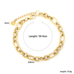 Width 8mm thickness 2mm oval shape with aspect ratio 3:1 embossed chain 18+3cm+6mm round end tag bracelet steel color/golden