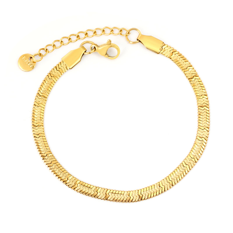 4.0-inch engraved Great Wall pattern knife blade chain 17+3cm+6mm round tail brand bracelet, steel color/golden