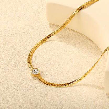 10mm Swarovski white diamond 4.2mm encrypted Cuban 40+5cm+6mm round pendant necklace, gold asonjewelry