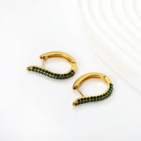 24mm high 17mm outer diameter Geometric hollowed-out waterdrop-shaped gemstone-cut emerald earrings Gold