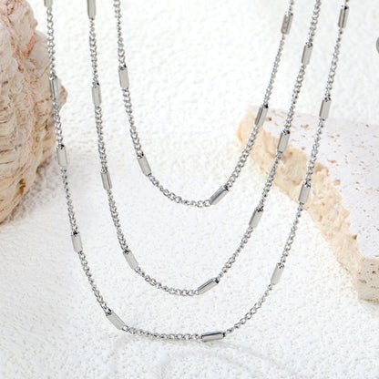 Sweater Chain W1.4*Wire0.4mm Side Wrap Tube Chain 50+60+70cm+5cm+6mm Round Tail Plaque Necklace Steel/Golden asonjewelry