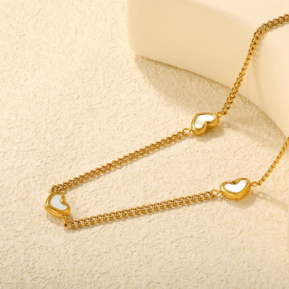 11x9mm shell heart-shaped accessory 40+5cm + 6mm round pendant necklace, gold asonjewelry