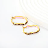 2.26 * 22mm oval-shaped geometric band with white/purple/blue/pink/orange diamonds, ear hooks, golden color