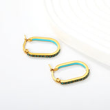 2.26 * 22mm oval-shaped geometric band with white/purple/blue/pink/orange diamonds, ear hooks, golden color