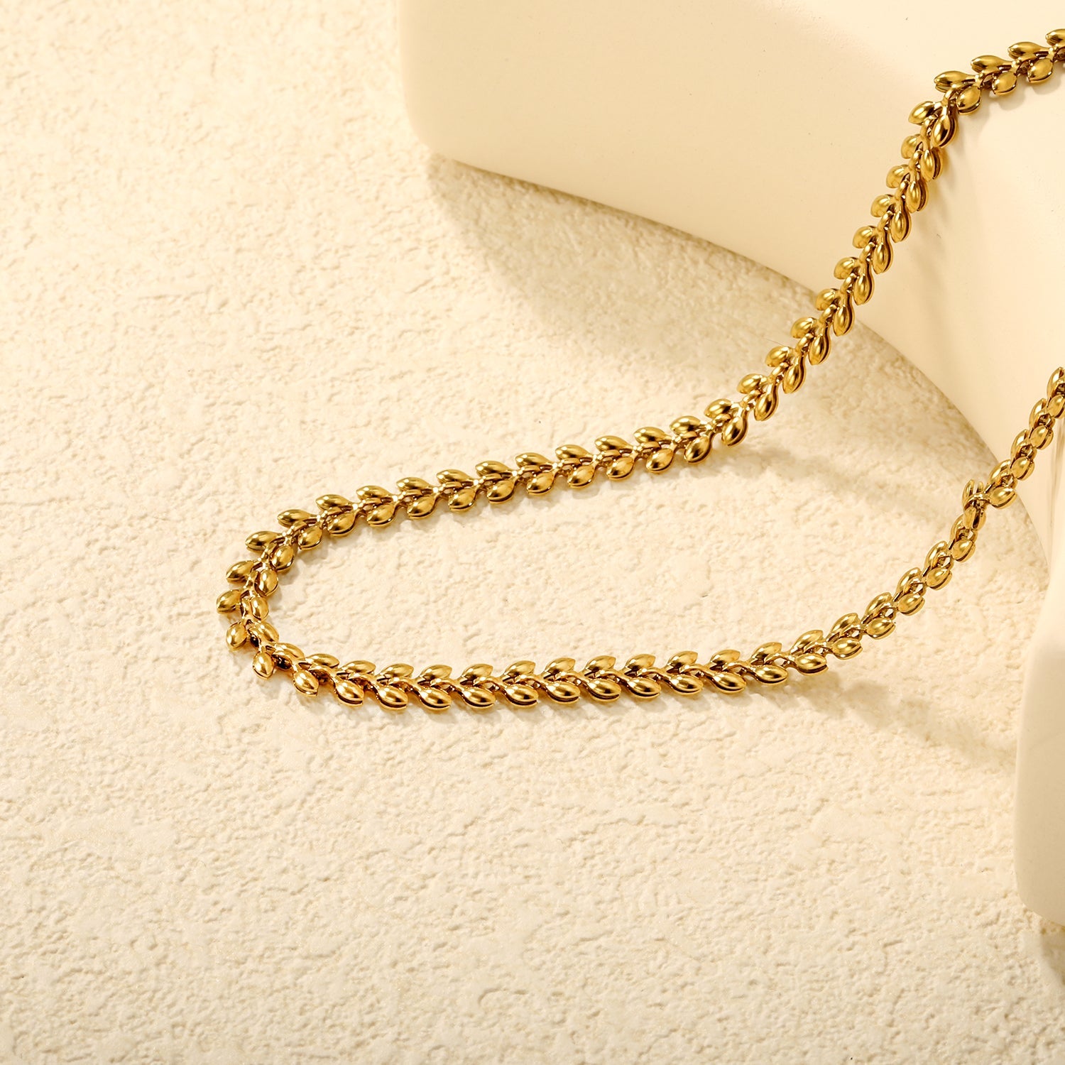 Heart-shaped wheat ear chain 40+5cm+6mm round pendant, gold asonjewelry