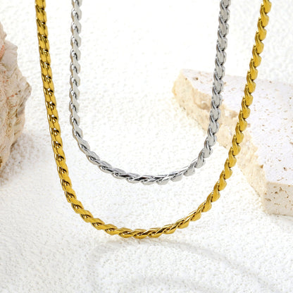 W2.8mm Round S Chain 40+5cm+6mm Round Tail Plate Necklace Steel/Golden asonjewelry