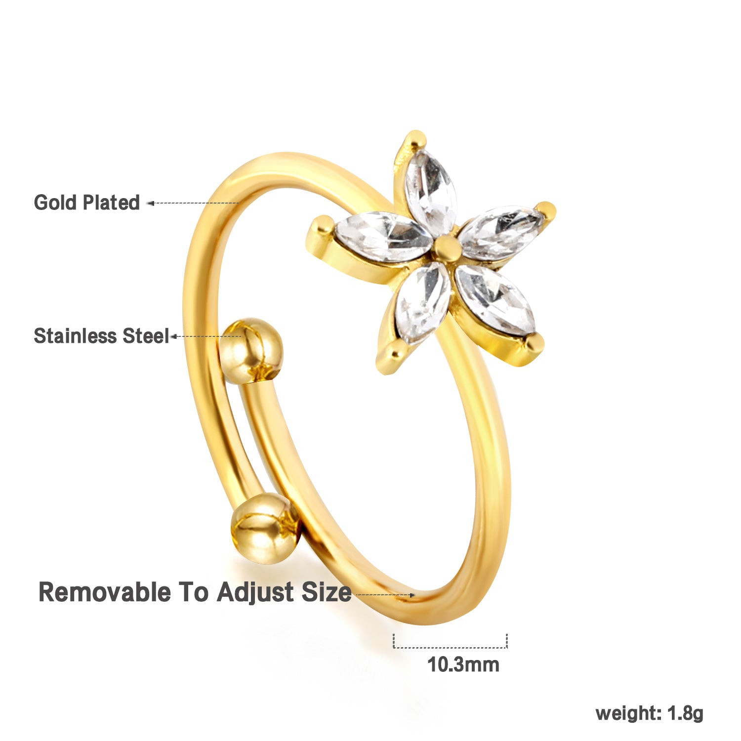 18K gold stainless steel inlaid zirconia ring fashionable hundred with jewelry asonjewelry