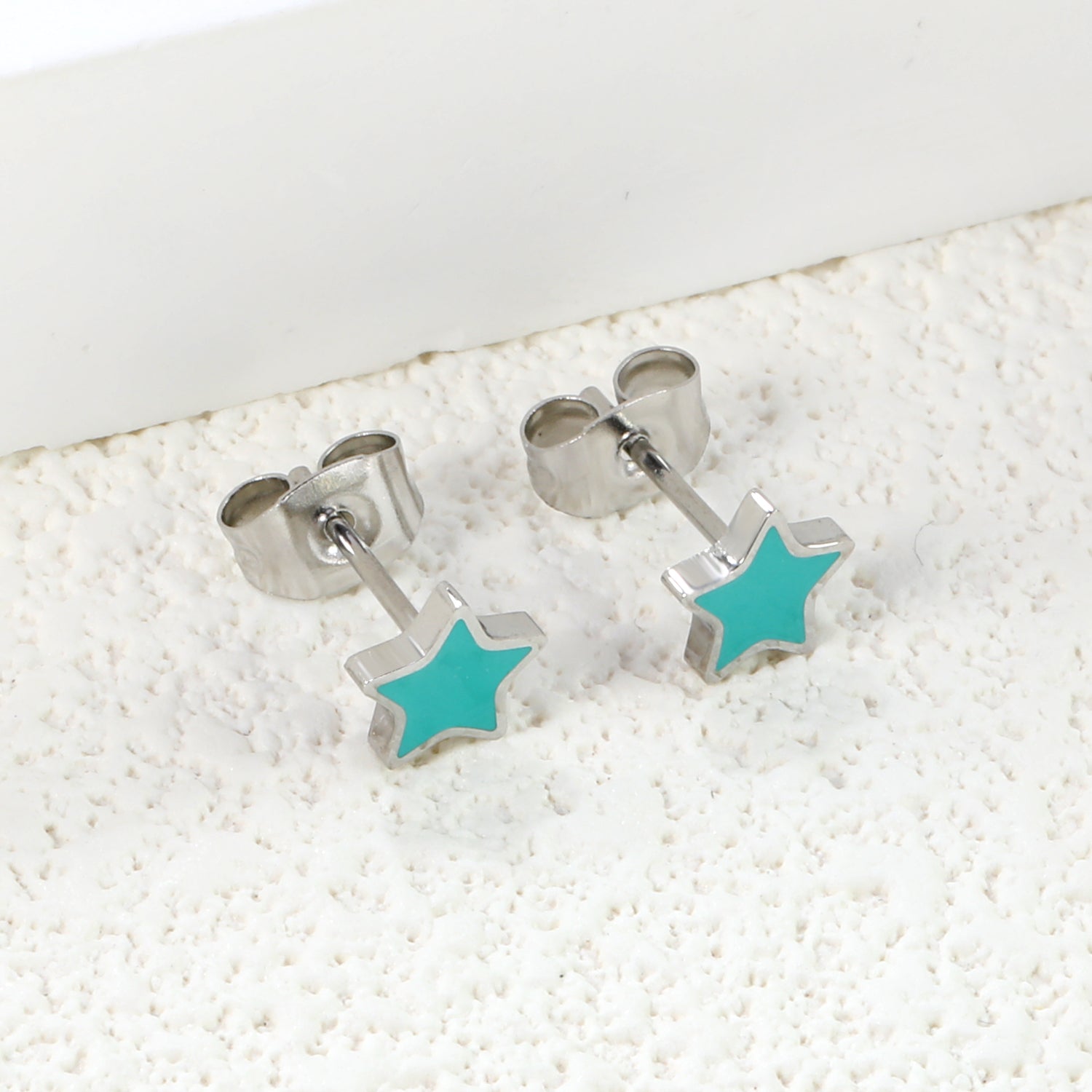 7mm Star with Mint Green Drip Earrings Steel Color asonjewelry