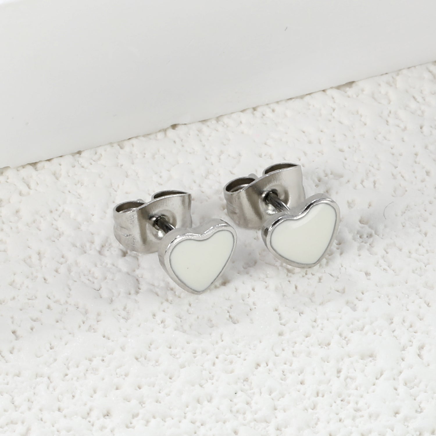 6.3*5.6mm Heart with White Drip Earrings Steel Color asonjewelry