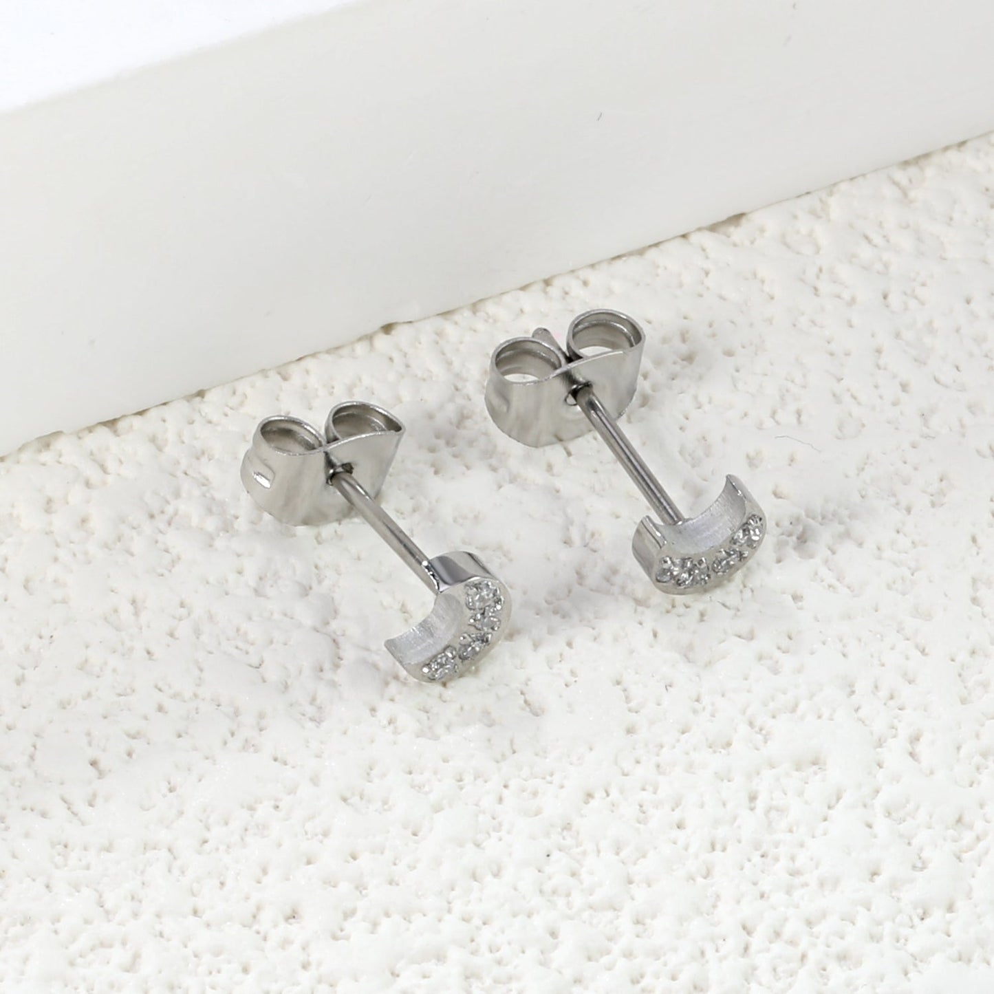 4.2*5mm Moon with CNC Zirconia Stud Earrings Steel Color/Golden Color asonjewelry