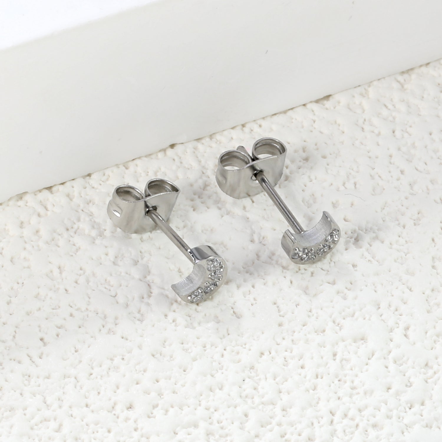4.2*5mm Moon with CNC Zirconia Stud Earrings Steel Color/Golden Color asonjewelry