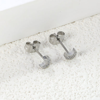 4.2*5mm Moon with CNC Zirconia Stud Earrings Steel Color/Golden Color asonjewelry