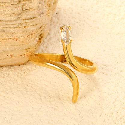 18K Gold - Plated Snake - Shaped Ring with Emerald and Diamond Accents asonjewelry