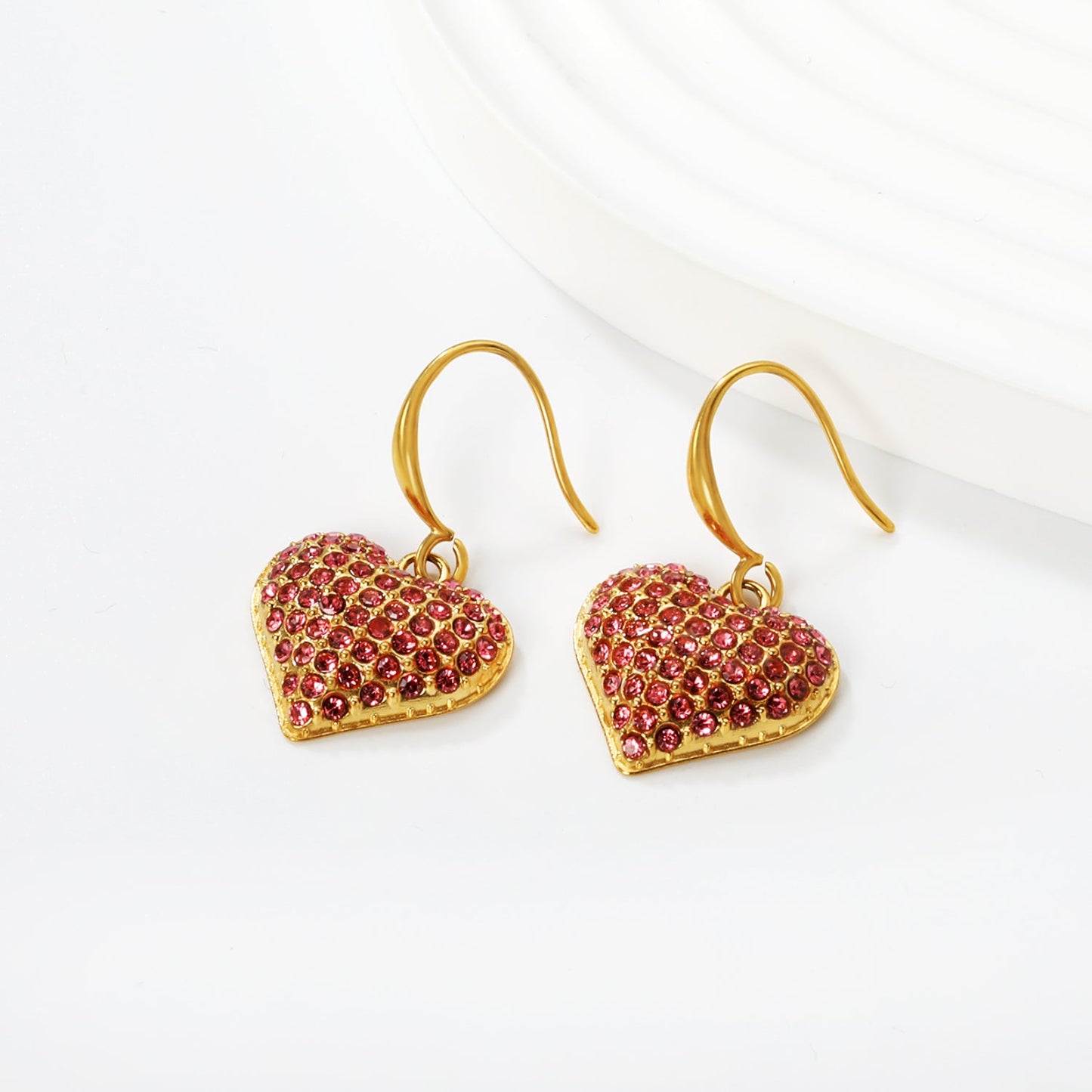 Ear hook + 16.64 * 16.3mm heart-shaped imitation Czech white diamond earrings, gold color asonjewelry