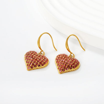 Ear hook + 16.64 * 16.3mm heart-shaped imitation Czech white diamond earrings, gold color asonjewelry