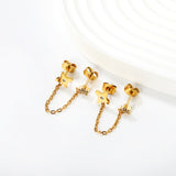 5mm flower + 0.4 cross chain 4cm + 7.8mm cutting flower imitation Czech diamond double ear stud, steel color / gold