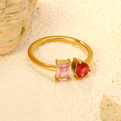18K Gold - Plated Double Ring with Multi - Color Gemstones asonjewelry