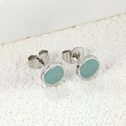 7.7mm Round with Gray Green/Mint Green Glitter Drip Earrings Steel Color asonjewelry