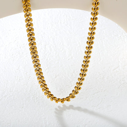 Heart-shaped wheat ear chain 40+5cm+6mm round pendant, gold asonjewelry