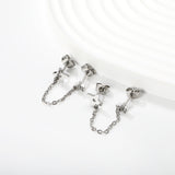 5mm flower + 0.4 cross chain 4cm + 7.8mm cutting flower imitation Czech diamond double ear stud, steel color / gold