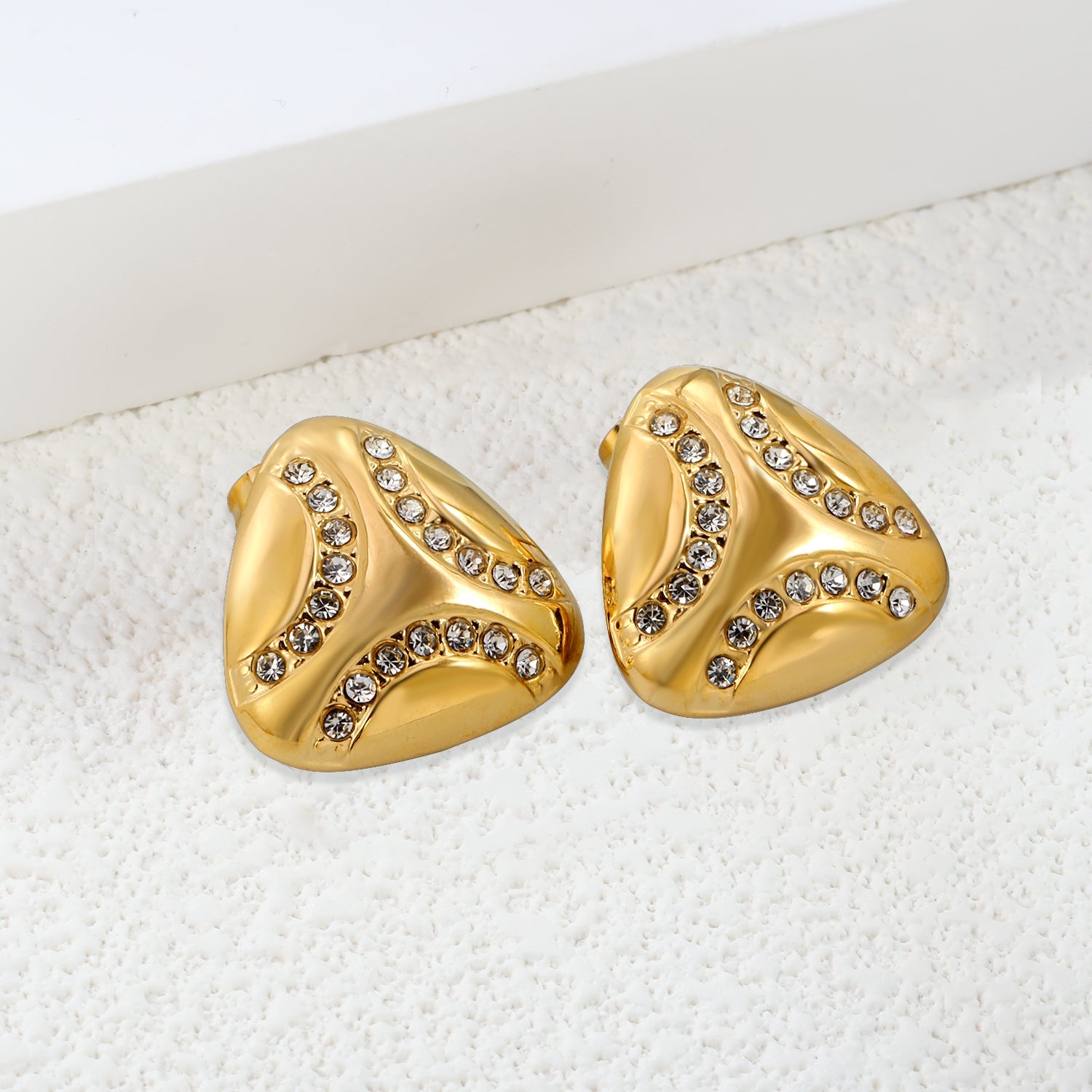 Fat Triangle with White Zirconia Earrings 22.1*21.5mm Gold Color asonjewelry