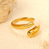 18K Gold - Plated Ring with Curved Band and Single Pearl