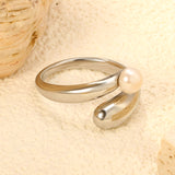 18K Gold - Plated Ring with Curved Band and Single Pearl