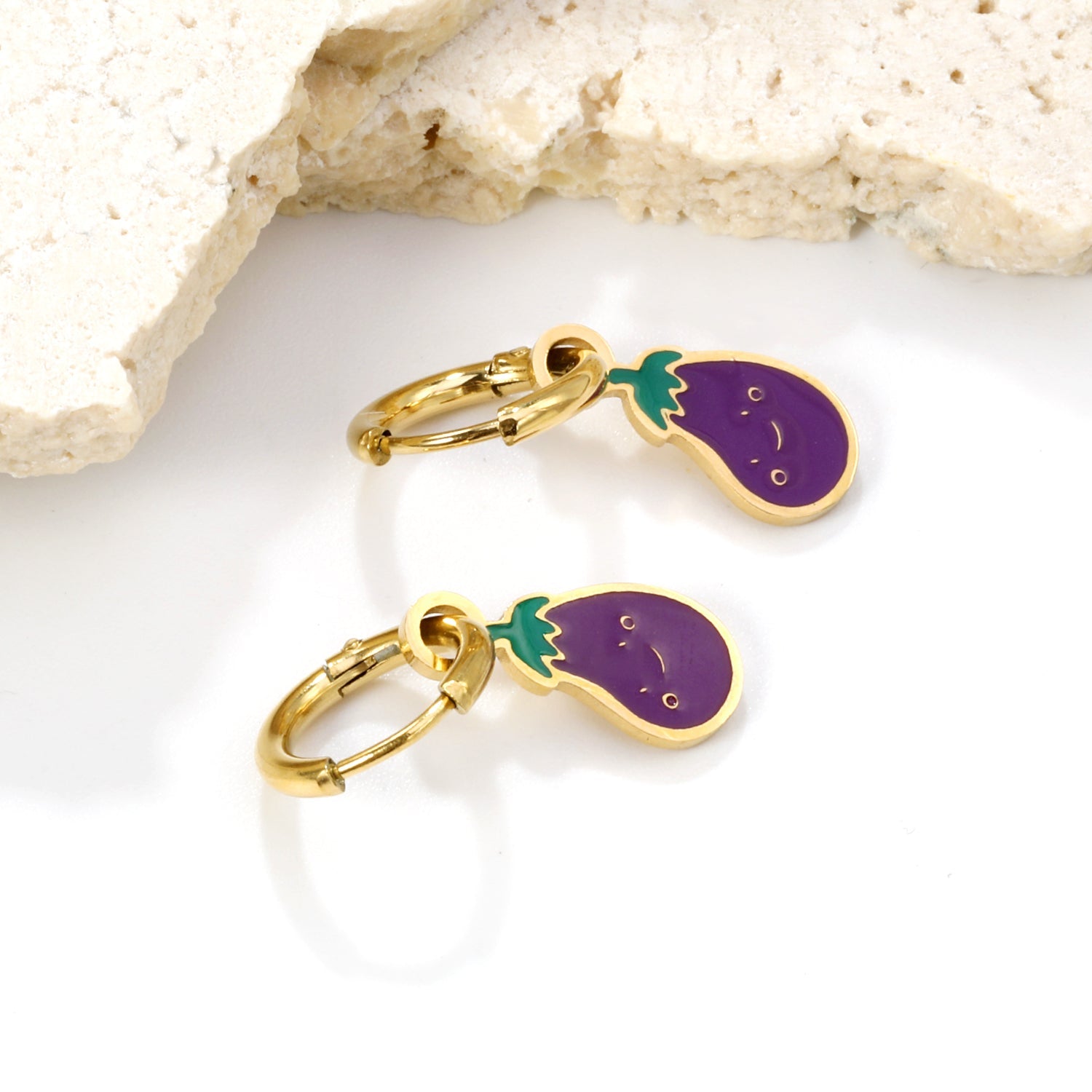 1.6x8mm I.D. Circle with 6.6*11mm Purple Eggplant Earrings asonjewelry