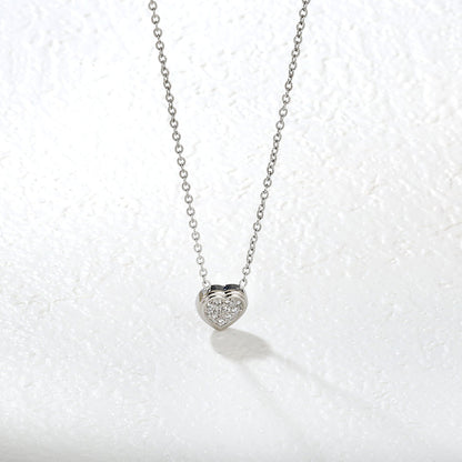 7.7 x 8mm beveled heart-shaped CNC white zirconia pendant with 0.3mm cross chain (40+5cm) and 6mm round tag necklace in steel gray/gold asonjewelry