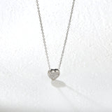 7.7 x 8mm beveled heart-shaped CNC white zirconia pendant with 0.3mm cross chain (40+5cm) and 6mm round tag necklace in steel gray/gold