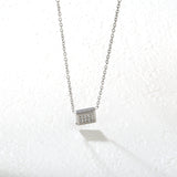 7.7 x 6mm beveled rectangular CNC white zirconia pendant, 0.3mm cross chain 40+5cm + 6mm round pendant necklace, steel color/gold color