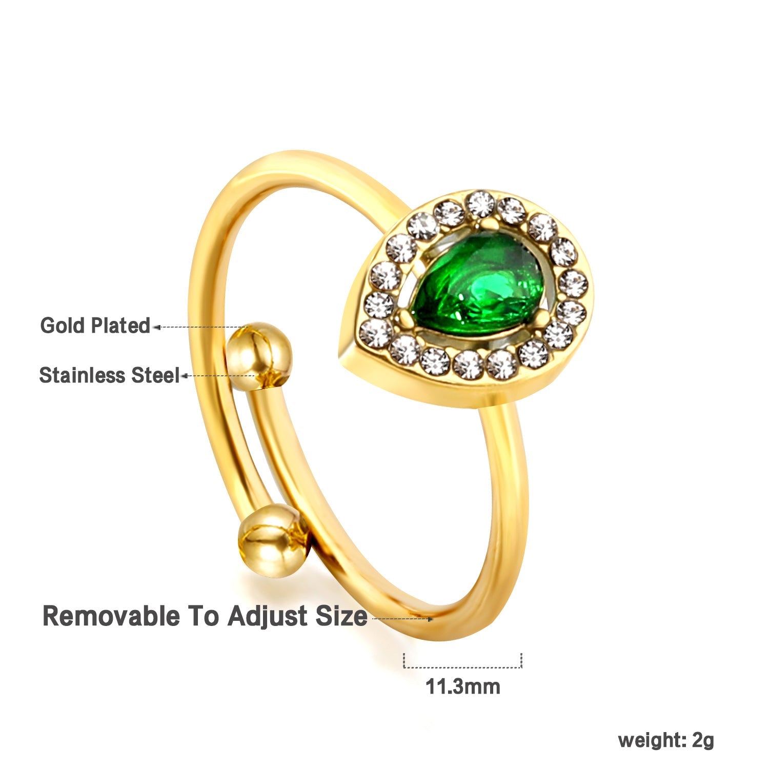 18K Gold - Plated Ring with Emerald - Cut Green Stone and Diamond - Accented Halo asonjewelry