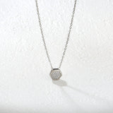 7.8 x 8.6mm raised-edge hexagonal CNC white zirconia pendant 0.3mm cross chain 40+5cm + 6mm round pendant necklace Steel/Gold