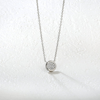 8.5mm beveled round CNC white zirconia pendant 0.3 cross chain 40+5cm+6mm round pendant necklace steel color/gold color asonjewelry