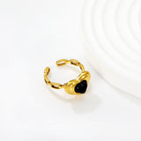 11.5 mm high heart-shaped black agate stud ring in gold, size 7#