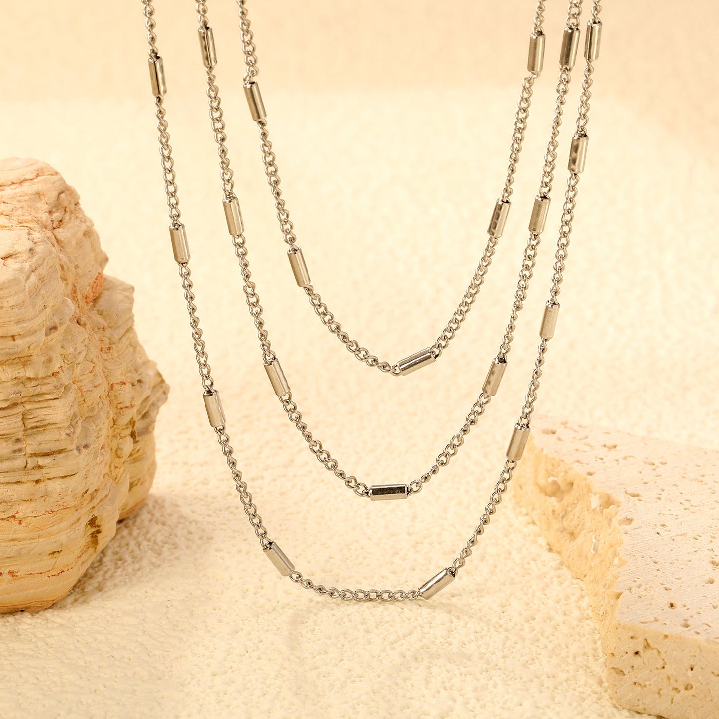 Sweater Chain W1.4*Wire0.4mm Side Wrap Tube Chain 50+60+70cm+5cm+6mm Round Tail Plaque Necklace Steel/Golden asonjewelry