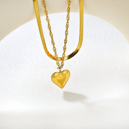 20x22mm heart-shaped accessory double chain 4mm blade chain 40cm + 3mm water glass chain 50x5cm + 6mm round tail tag necklace, gold asonjewelry