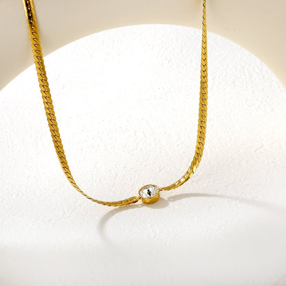 10mm Swarovski white diamond 4.2mm encrypted Cuban 40+5cm+6mm round pendant necklace, gold asonjewelry