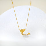 5mm round beads + 17x14mm shell, 0.35 cross chain, 40cm + 5cm + 6mm round pendant, shell and steel bead chain spaced 3cm apart, necklace, gold