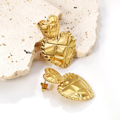 14.213.3 Small Heart + 22*21.3mm Large Heart Textured Stud Earrings asonjewelry