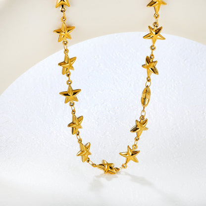 11x12mm 21 hollow stars, 40+5cm + 6mm round tag, gold asonjewelry