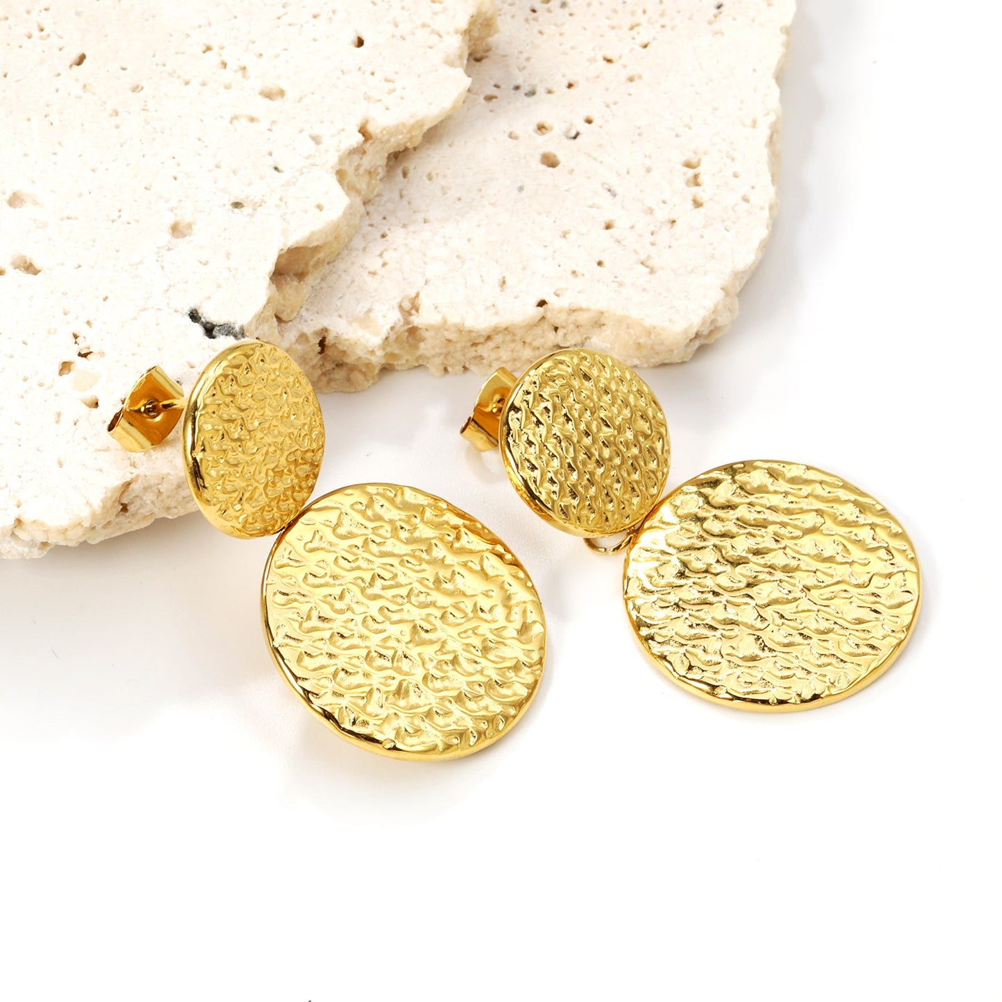 14.4mm Small Round + 22.3mm Large Round Textured Stud Earrings asonjewelry