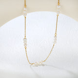 5x5mm 15 freshwater pearls 0.35 cross chain 40+5cm + 6mm round pendant necklace, gold