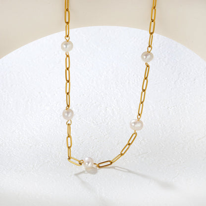 6x7mm 7 freshwater pearls 0.8x3x9 long flat cross 40+5cm + 6mm round pendant necklace, gold asonjewelry