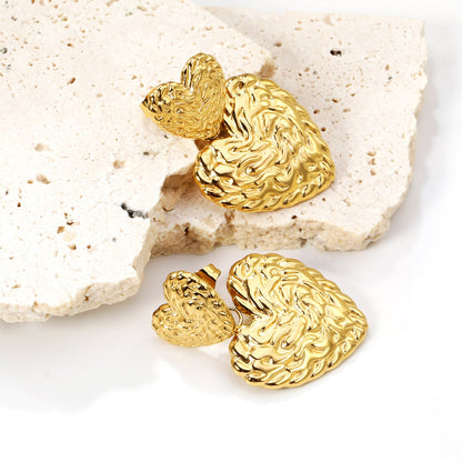 14mm Textured Small Heart + 22.2mm Textured Large Heart Stud Earrings asonjewelry